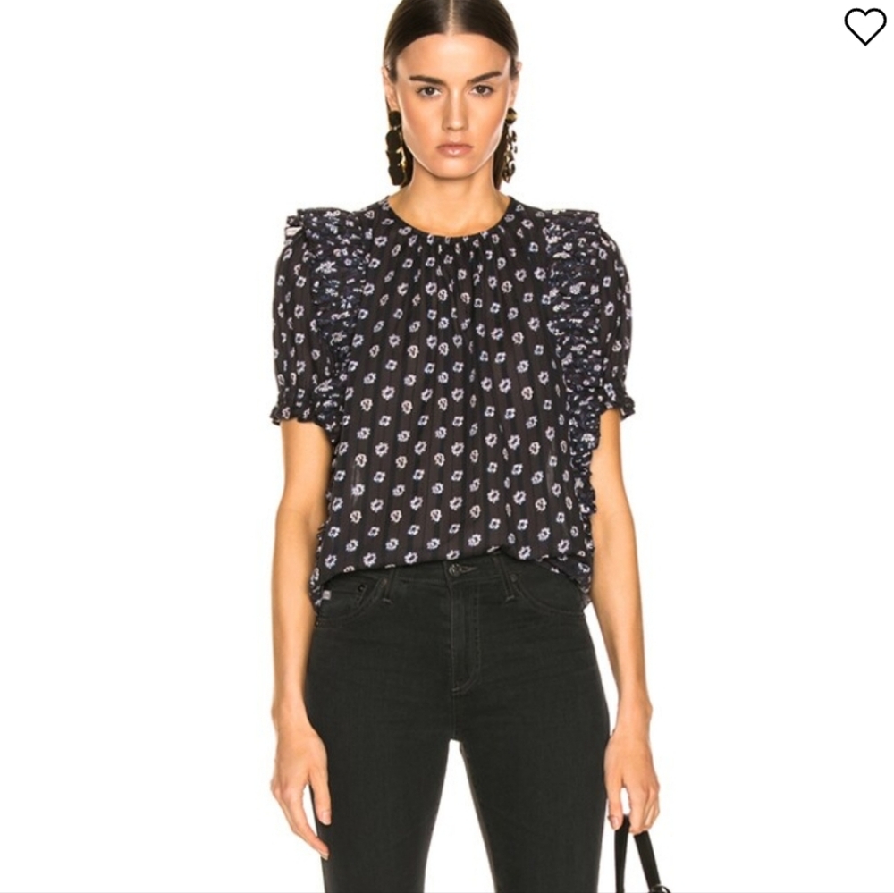 Ulla Johnson Gaia top size 0 midnight patchwork puff sleeve